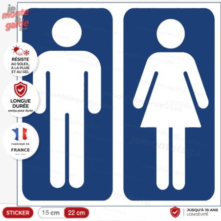 Sticker WC bleu découpable Homme Femme signalétique sanitaire professionnelle établissements public fabrication française