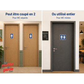 Sticker WC Homme Femme BLEU découpable toilettes mixtes ou séparées, résiste dehors, 2 Tailles