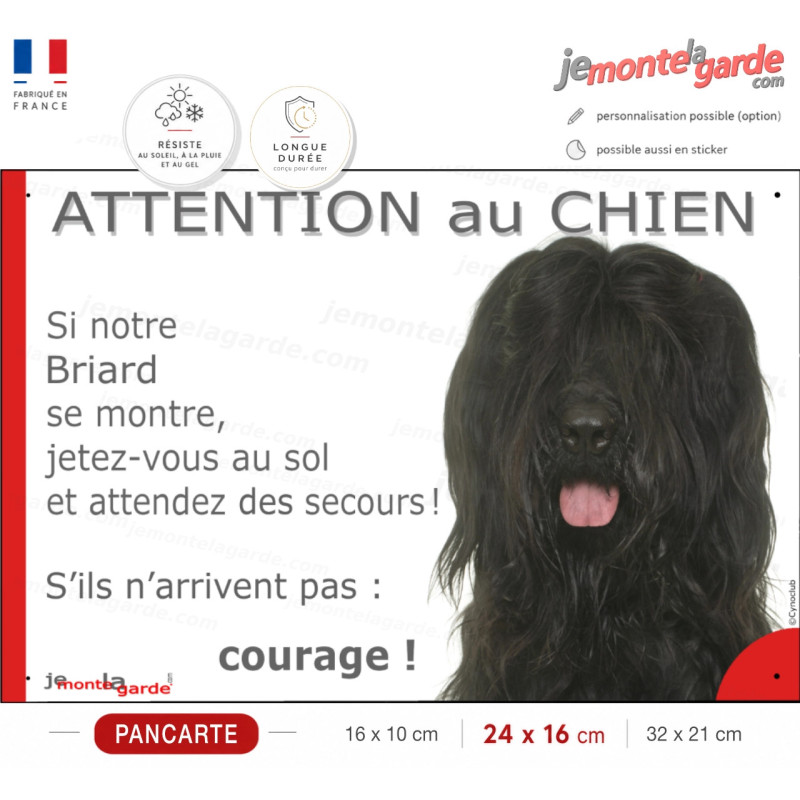 Berger de Brie noir, plaque humour "Attention au Chien, Jetez Vous au Sol, secours, courage" photo Briard, résiste dehors Berger de Brie noir, plaque humour "Attention au Chien, Jetez Vous au Sol, secours, courage" photo Briard, résiste dehors