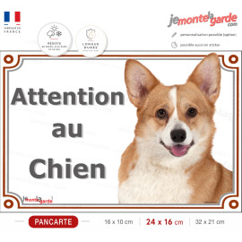 Welsh Corgi Pembroke fauve rouge et blanc, plaque portail "Attention au Chien" photo résiste dehors, idée cadeau