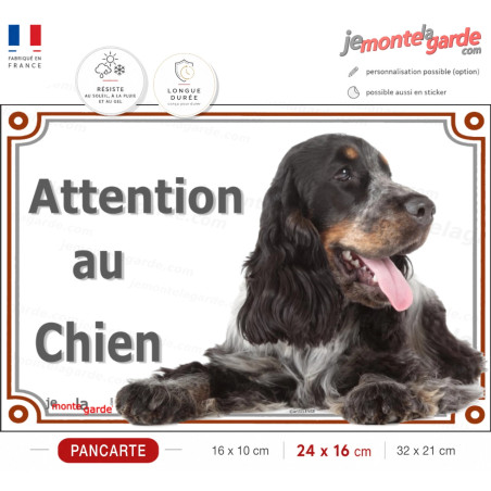 Cocker Anglais tricolore, plaque portail "Attention au Chien" 3 Tailles
