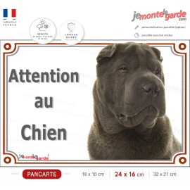 Shar-Peï marron chocolat, plaque portail "Attention au Chien" photo Sharpei brun, résiste dehors, fabriqué en France