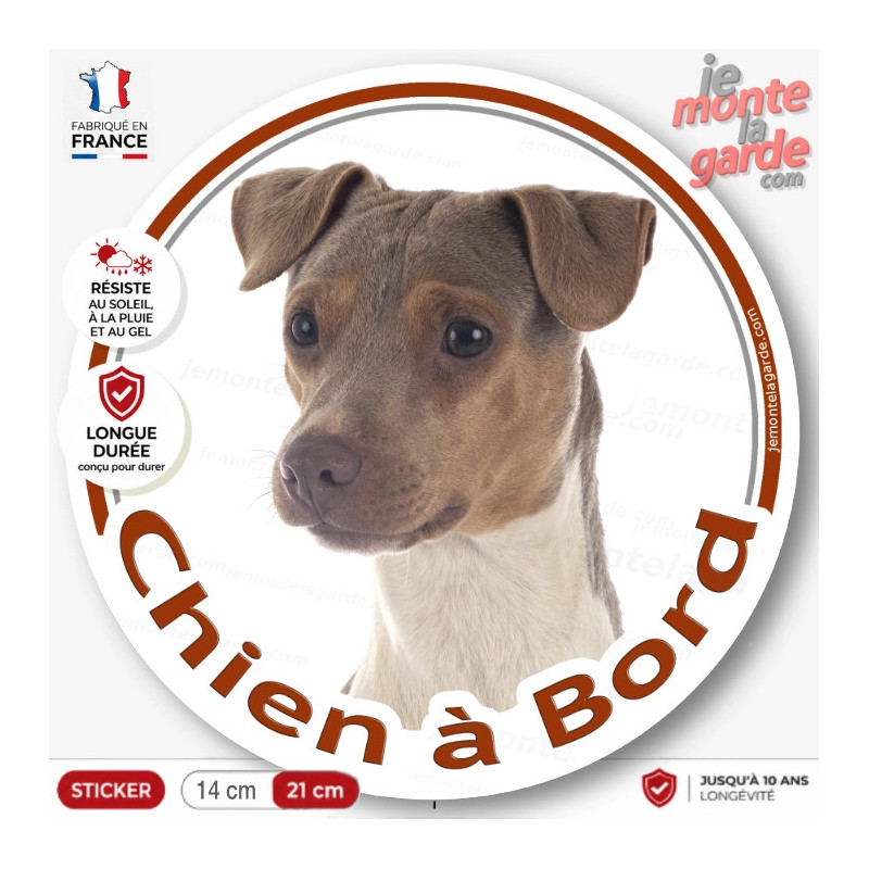 Terrier Brésilien tricolore, sticker autocollant rond "Chien à Bord" disque adhésif voiture photo, résiste dehors Terrier Brésilien tricolore, sticker autocollant rond "Chien à Bord" disque adhésif voiture photo, résiste dehors