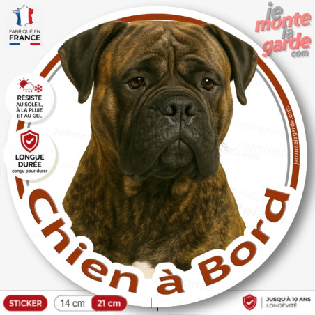 Bullmastiff bringé, sticker voiture rond "Chien à Bord" 2 Tailles