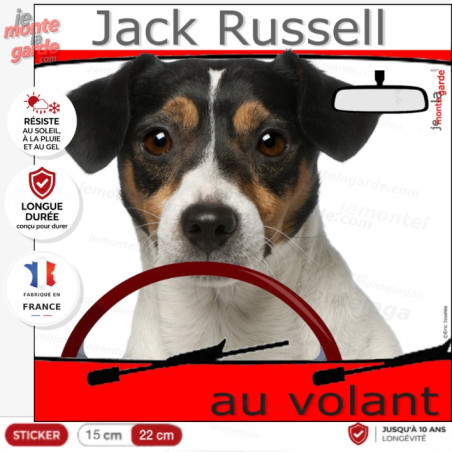 "Jack Russell Terrier tricolore au volant" panneau autocollant humoristique voiture photo sticker chien à bord, résiste dehors
