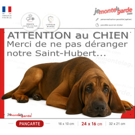 Plaque portail humour "Attention au Chien, Merci de ne pas déranger notre Saint-Hubert" Photo fatigué, résiste dehors