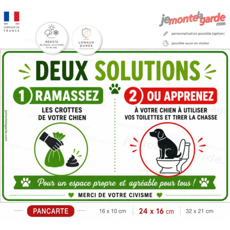 Pancarte humour déjections canines Deux solutions ramassez crottes fabrication française résiste extérieur idée collectivités