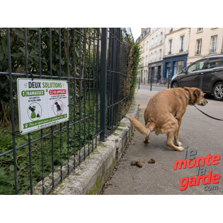 Pancarte humour déjections canines Deux solutions ramassez les crottes, installation du panneau dans la rue