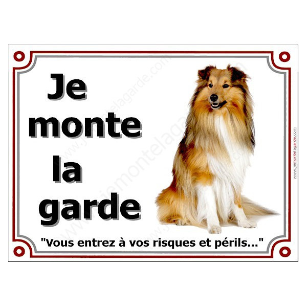 Colley Fauve, Plaque "Je Monte la Garde, à vos risques et périls" affiche pancarte photo panneau attention au chien