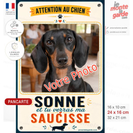 Pancarte verticale Teckel avec votre photo humour chien saucisse idéale pilier portail sonnette fabrication française