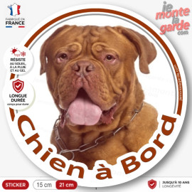 Dogue de Bordeaux à face rouge, sticker autocollant rond "Chien à Bord" Disque adhésif vitre voiture chien