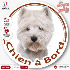 Westie Tête, sticker autocollant rond "Chien à Bord" Disque adhésif vitre voiture Westy photo race, résiste extérieur