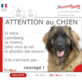 Leonberg, plaque portail humour "Attention au Chien, Jetez Vous au Sol, Attendez secours, courage" photo, résiste extérieur