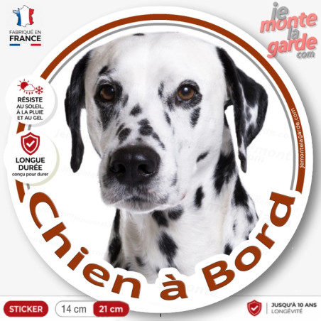 Dalmatien, sticker voiture rond "Chien à Bord" résiste dehors, 2 Tailles Dalmatien, sticker voiture rond "Chien à Bord" résiste dehors, 2 Tailles