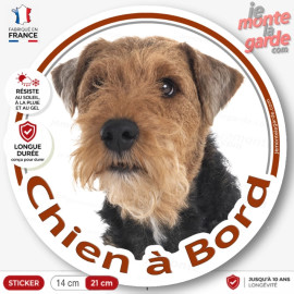 Welsh Terrier, sticker autocollant rond "Chien à Bord" disque adhésif voiture, photo race, résiste pluie soleil gel, idée cadeau