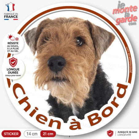 Welsh Terrier, sticker autocollant rond "Chien à Bord" disque adhésif voiture, photo race, résiste pluie soleil gel, idée cadeau