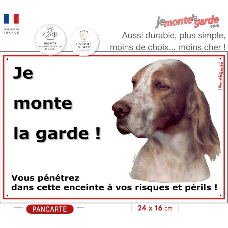 Setter Anglais, Plaque Classique Horizontale "Je monte la garde, risques et périls" Pancarte Portail photo race