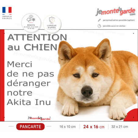 Plaque portail humour "Attention au Chien, Merci de ne pas déranger notre Akita Inu rouge fauve" Photo, résiste dehors