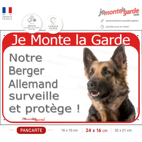Plaque rouge "Je Monte la Garde, Berger Allemand surveille et protège" 3 Tailles Plaque rouge "Je Monte la Garde, Berger Allemand surveille et protège" 3 Tailles
