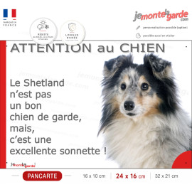 Plaque portail humour "Attention au Chien, notre Berger des Shetlands bleu merle est une sonnette" photo, résiste dehors