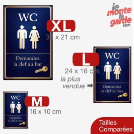Pancarte WC haut de gamme "Demandez la clef au bar" – Bleu nuit et doré, 3 Tailles