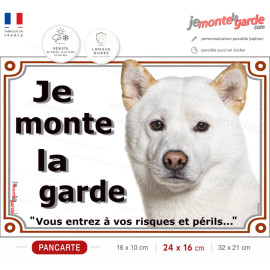 Akita Inu Japonais entièrement blanc, plaque portail "Je Monte la Garde, risques et périls" photo, résiste dehors, idée cadeau