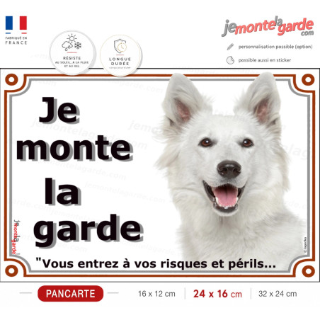Berger Blanc Suisse Tête, Plaque portail "Je Monte la Garde, entrez à vos risques et périls" photo résiste intempéries