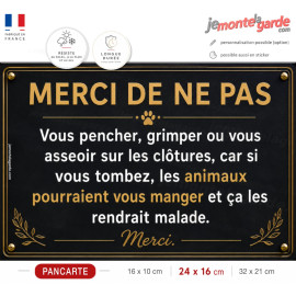 Pancarte humour animaux ne pas grimper sur les clôtures sécurité visiteurs zoo ferme pédagogique parc animalier enclos
