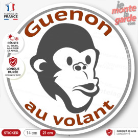 sticker rond "Guenon au Volant" humour absurde voiture remorque photo tête Disque autocollant adhésif marrant singe