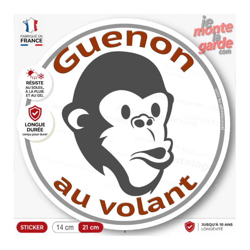 sticker rond "Guenon au Volant" humour absurde voiture remorque photo tête Disque autocollant adhésif marrant singe sticker rond "Guenon au Volant" humour absurde voiture remorque photo tête Disque autocollant adhésif marrant singe