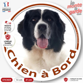 Landseer, sticker autocollant rond "Chien à Bord" Disque adhésif vitre voiture photo, résiste pluie soleil gel, idée cadeau