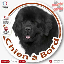 Terre Neuve noir, Sticker autocollant rond "Chien à Bord" Disque adhésif vitre voiture photo résiste intempéries