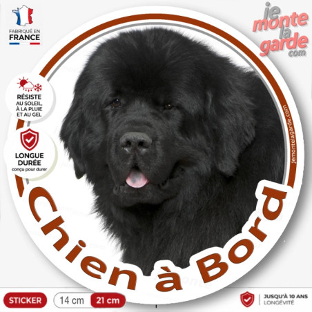 Terre Neuve noir, sticker voiture rond "Chien à Bord" 2 Tailles Terre Neuve noir, sticker voiture rond "Chien à Bord" 2 Tailles