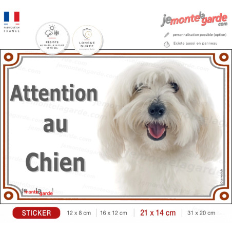 Coton de Tuléar, panneau autocollant "Attention au Chien" photo portail entrée, boîte aux lettres, résiste l'extérieur