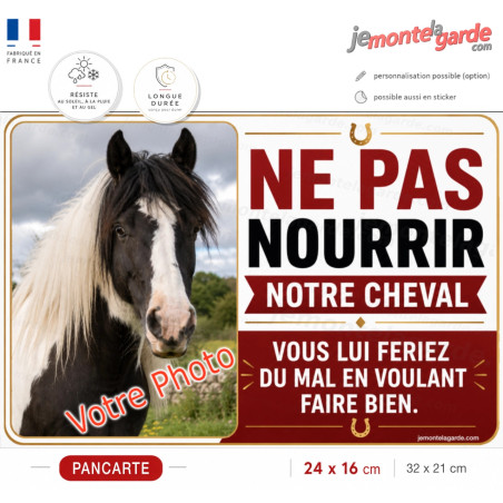 Pancarte avec photo de votre cheval pour demander aux visiteurs de ne pas lui donner à manger