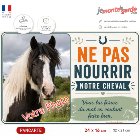 Pancarte avec photo de votre cheval pour demander aux visiteurs de ne pas lui donner à manger
