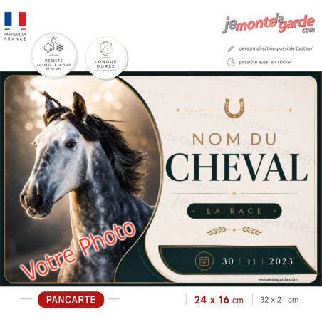 Plaque de box cheval (ou autre animal) personnalisée avec photo, nom, race et date, 2 Tailles🇫🇷