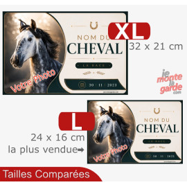 Plaque de box cheval (ou autre animal) personnalisée avec photo, nom, race et date, 2 Tailles🇫🇷
