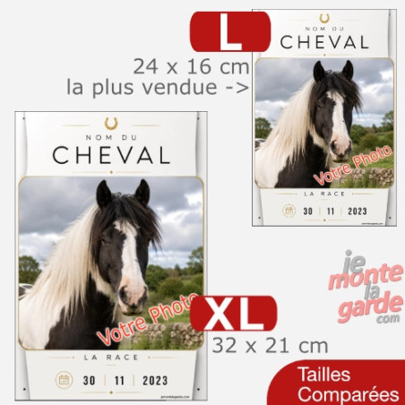 Plaque de box cheval verticale (ou autre animal) personnalisée avec photo, nom, race et date, 2 Tailles🇫🇷