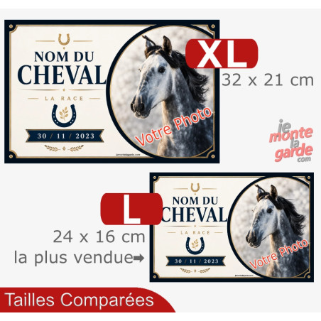 Plaque de box cheval (ou autre animal) personnalisée avec photo, nom, race et date, 2 Tailles🇫🇷