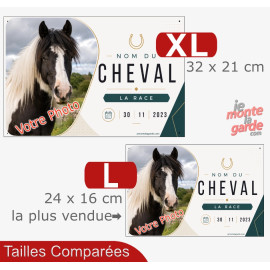 Plaque de box cheval (ou autre animal) personnalisée avec photo, nom, race et date, 2 Tailles🇫🇷