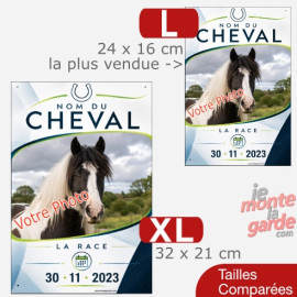 Plaque de box cheval verticale (ou autre animal) personnalisée avec photo, nom, race et date, Cirrus, 2 Tailles🇫🇷