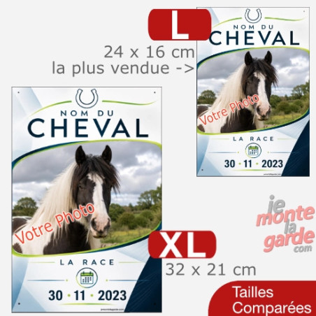 Plaque de box cheval verticale (ou autre animal) personnalisée avec photo, nom, race et date, Cirrus, 2 Tailles🇫🇷