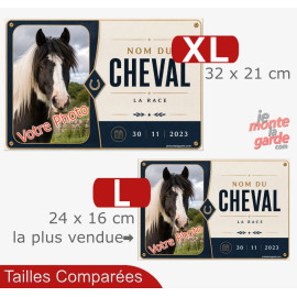 Plaque de box cheval (ou autre animal) personnalisée avec photo, nom, race et date, 2 Tailles🇫🇷