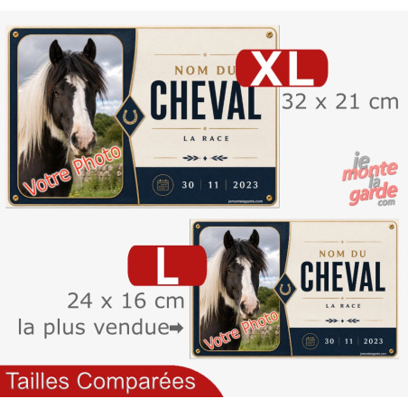 Plaque de box cheval (ou autre animal) personnalisée avec photo, nom, race et date, 2 Tailles🇫🇷