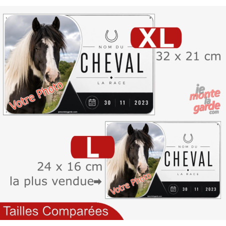 Plaque de box cheval (ou autre animal) personnalisée avec photo, nom, race et date, Graphite, 2 Tailles🇫🇷