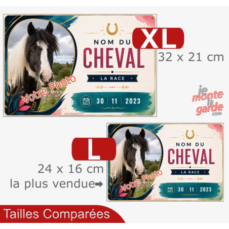 Plaque de box cheval (ou autre animal) personnalisée avec photo, nom, race et date, Bohème, 2 Tailles🇫🇷