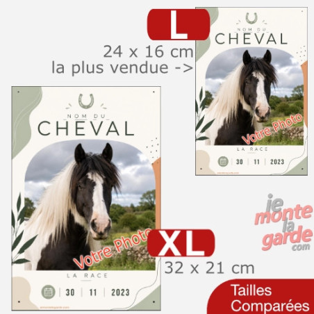 Plaque de box cheval verticale (ou autre animal) personnalisée avec photo, nom, race et date, Sauge, 2 Tailles🇫🇷