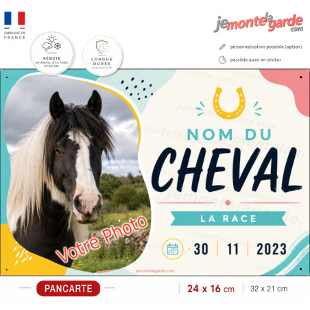 Plaque de box personnalisée Candy avec photo, nom, race et date de naissance de votre cheval, fabriquée en France