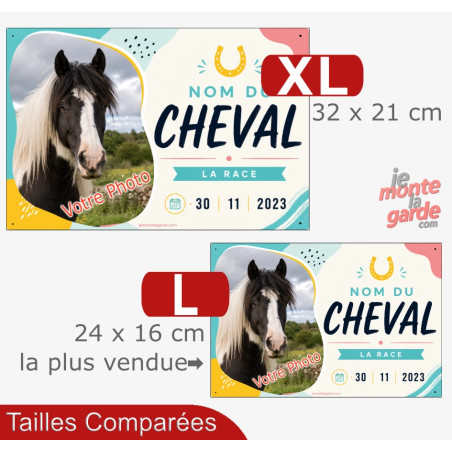 Plaque de box cheval (ou autre animal) personnalisée avec photo, nom, race et date, Candy, 2 Tailles🇫🇷